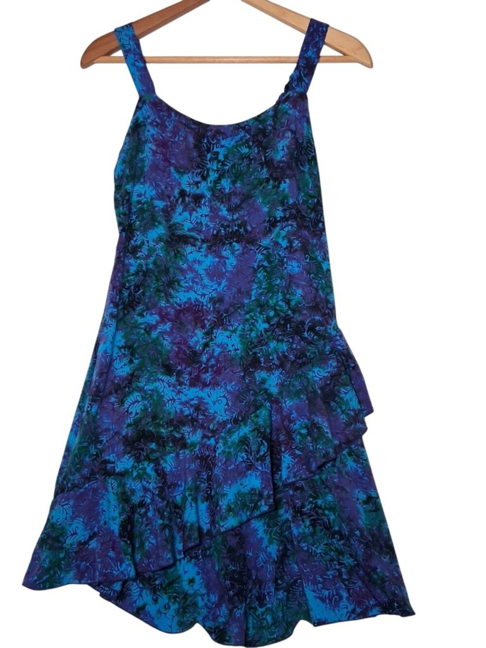 Peppermint Bay Dress Small Blue Batik Ruffled Whimsical Fairy Hippie Sundress